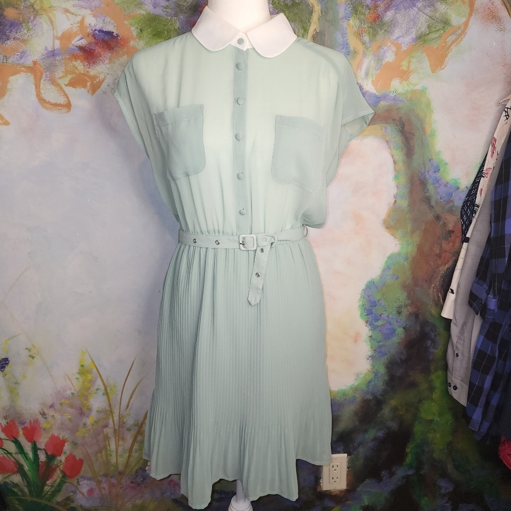 NWOT Deby Debo Mint Green Mesh Pleated Mini Dress
